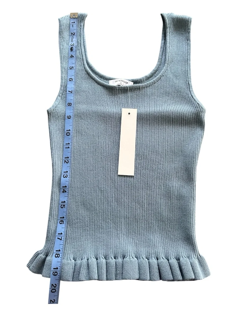 The Workshop Blue Ribbed Peplum Tank Top Sleeveless Stretch Knit - Picture 10 of 10